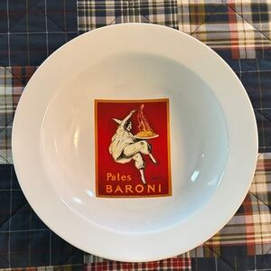 Pottery Barn White Pasta Bowl with Vintage Red Label